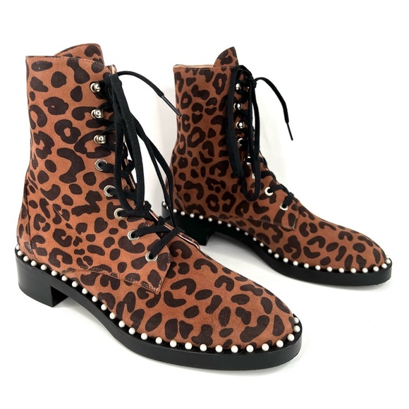 STUART WEITZMAN Sondra Leopard Cheetah Suede Leather Combat Boots US 6.5 - EU 37 - Picture 11 of 11